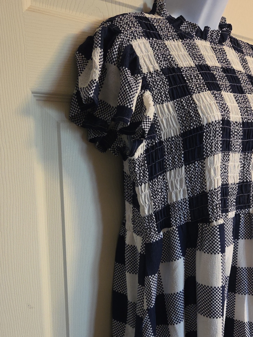 Moon River Navy and White Checkered Smocked Dress Size Small - Picture 6 of 13
